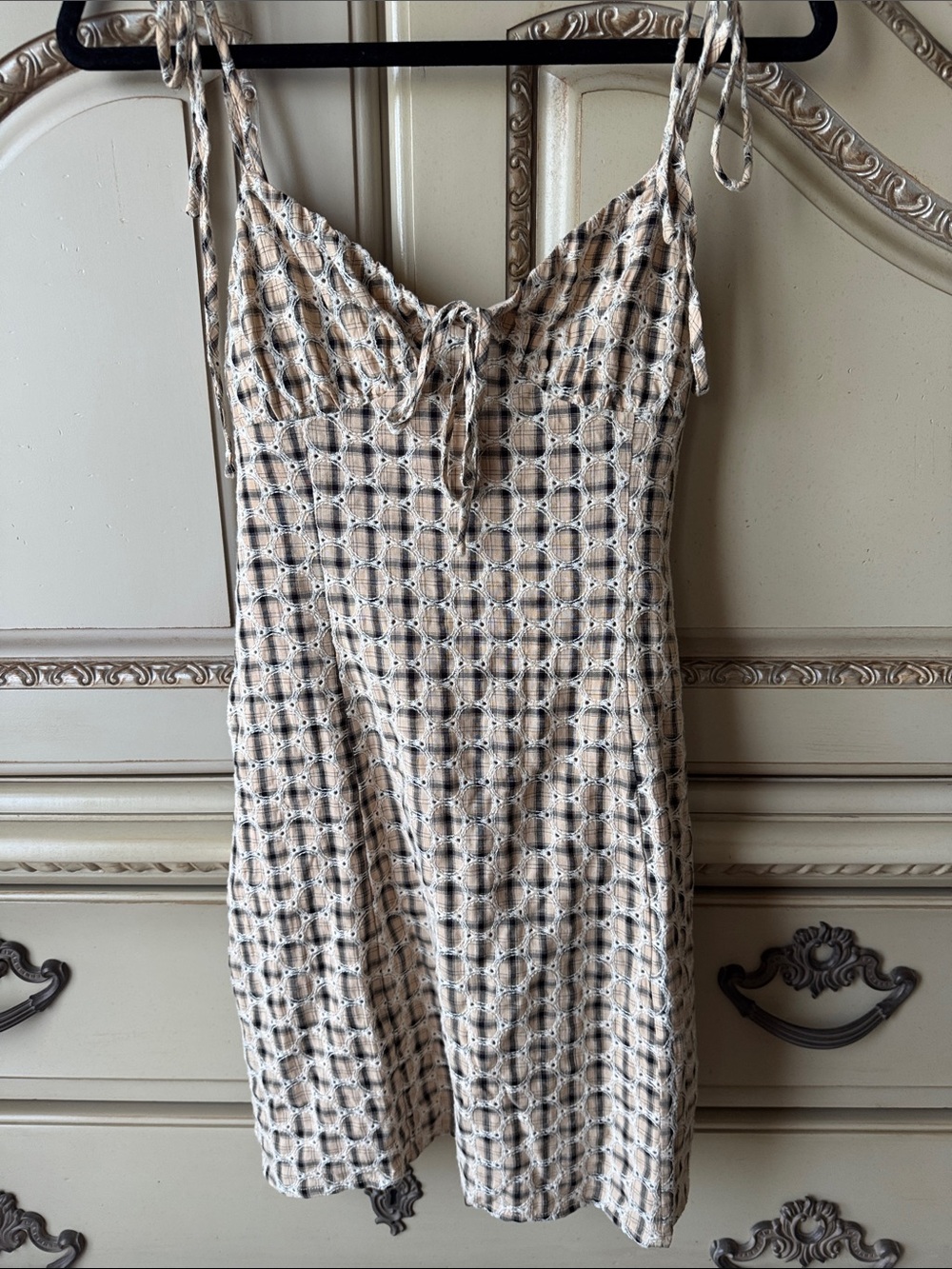 Storia Beige and Black Plaid Mini Dress